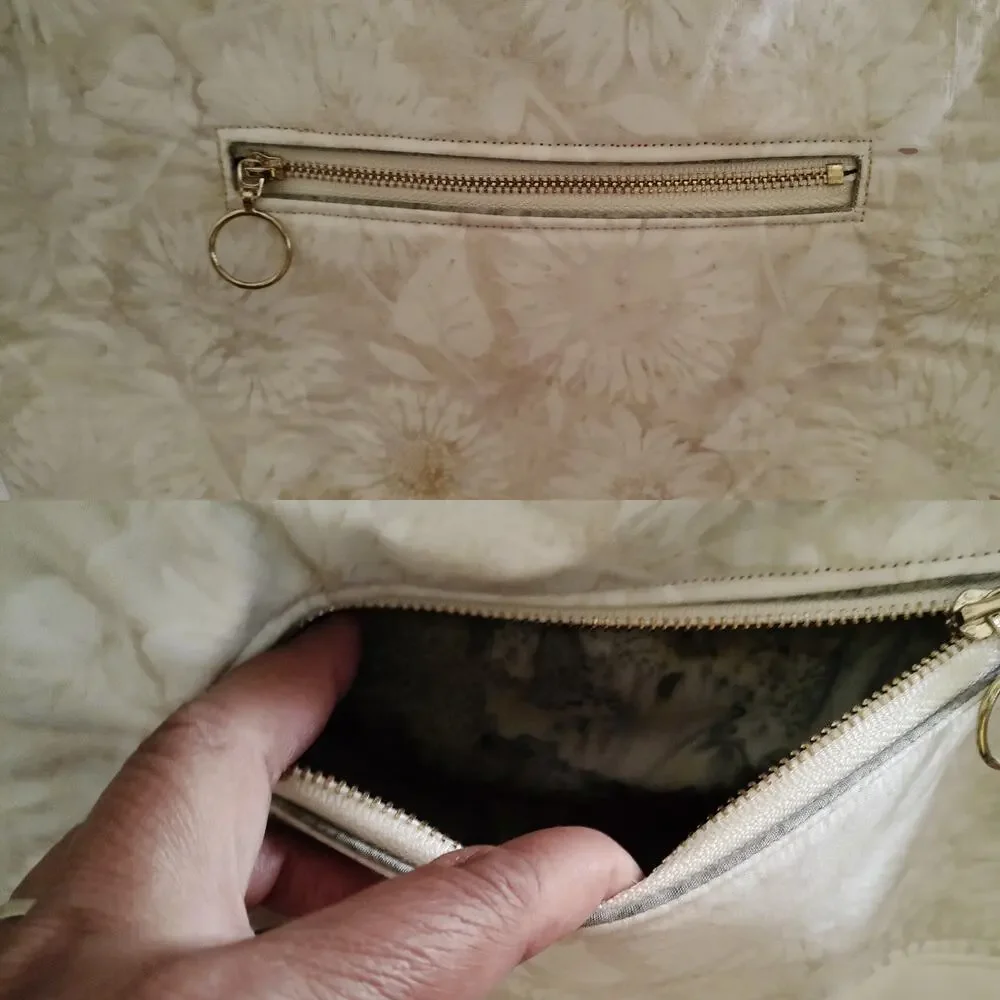 Handcrafted Fabric Purse Cream Artisan Carryall Tote Batik Cotton Shoulder Bag